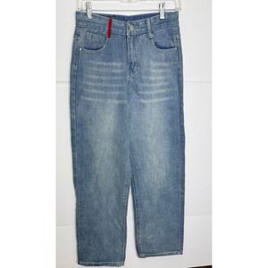 Fashion Jeans Straight Leg M28 Blue Red Contrast Pocket Streetwear Western Boho